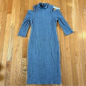 New NWT White House Black Market Cold Shoulder Gray Ribbed Sweater Dress Size XS